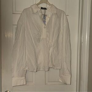 NWT Cider White Button-Front Long Sleeve Blouse L